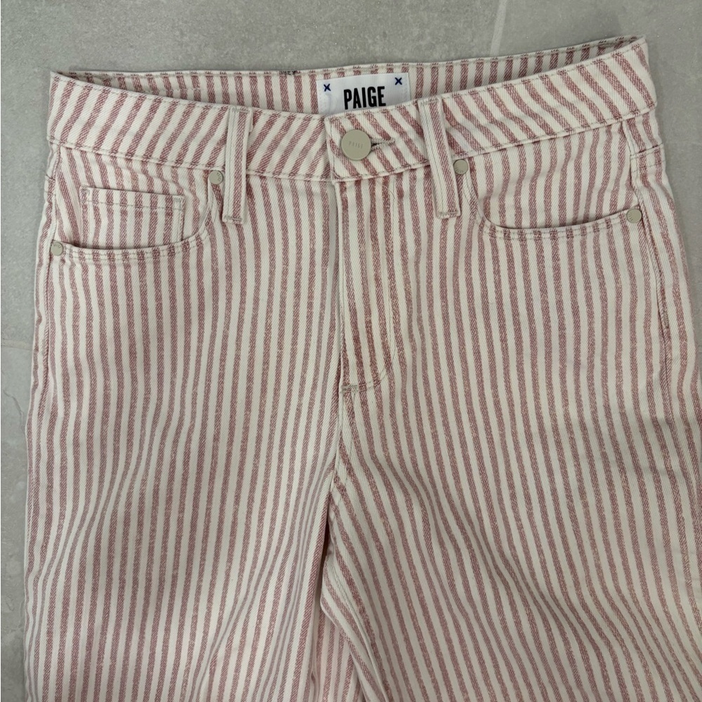Paige Nellie Culotte Cropped Wide Leg Jeans in Blossom Pink Stripe Size 25 - Picture 2 of 8